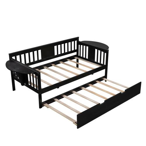 Twin Wooden Daybed with Trundle Bed Sofa Bed for Bedroom