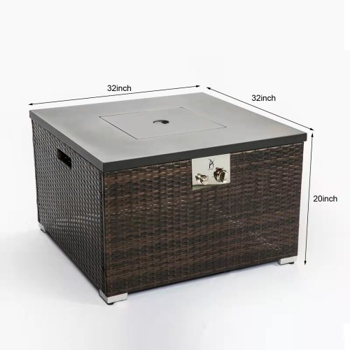 Outdoor Gas Fire Pit Square Dark Brown Wicker Fire Pit Table