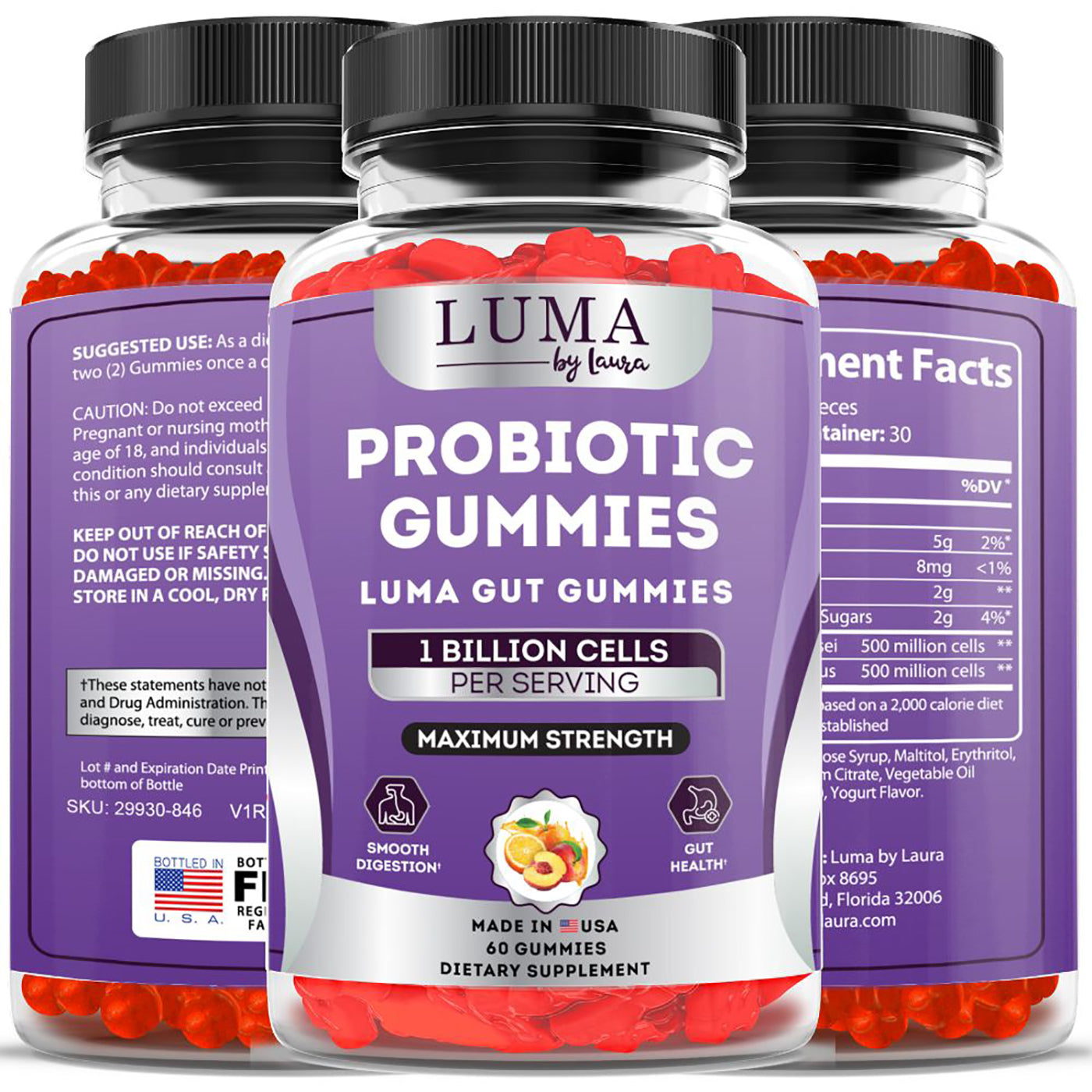 60 Luma Gut Gummies - Probiotic Gummies for Smooth Digestion, Gas