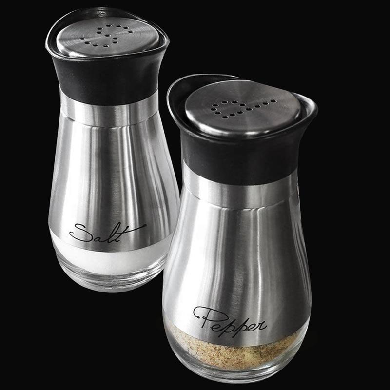 4 oz BPA Free Salt and Pepper Shakers Stainless Steel Glass Set